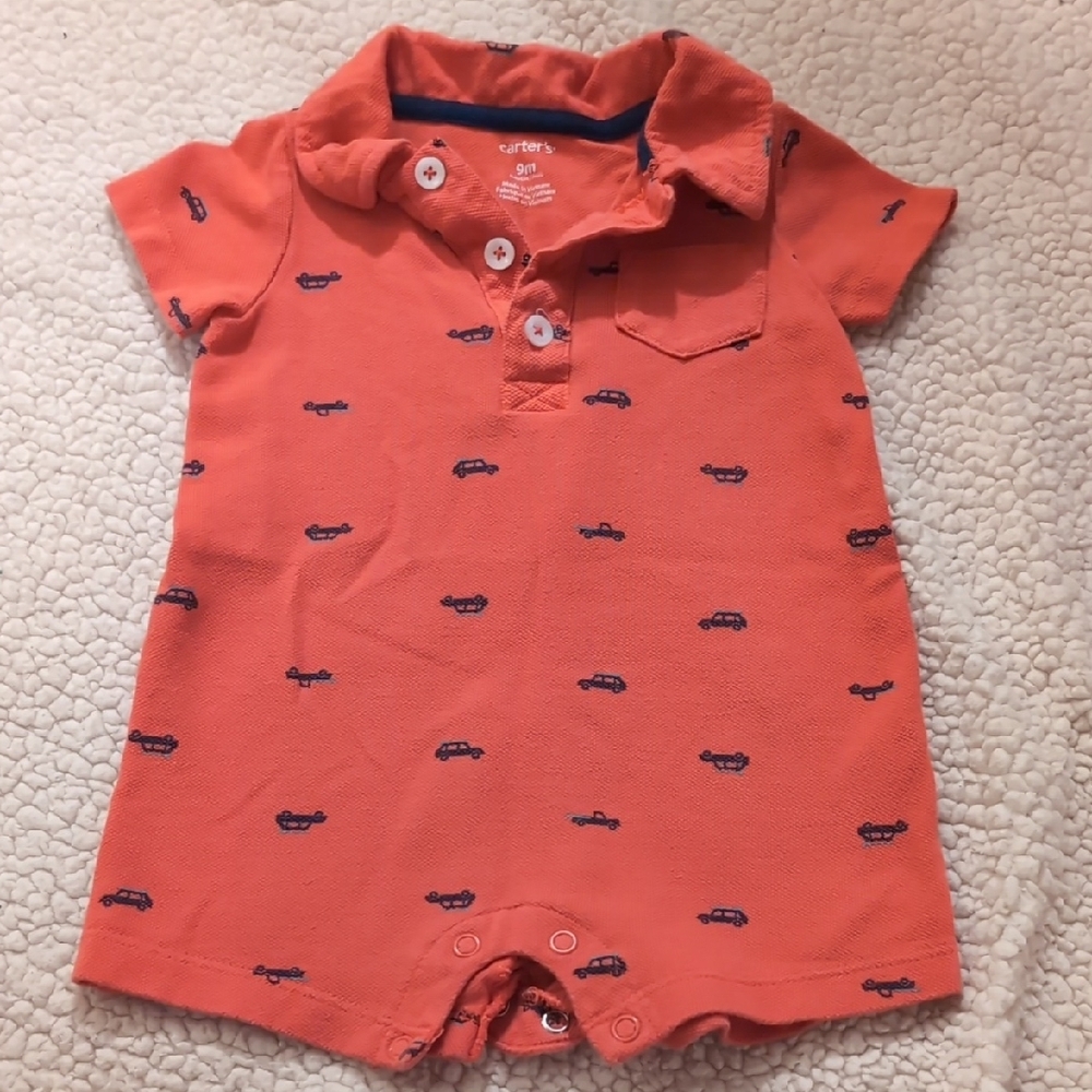 Carter's Orange One Piece with Blue Car Print
